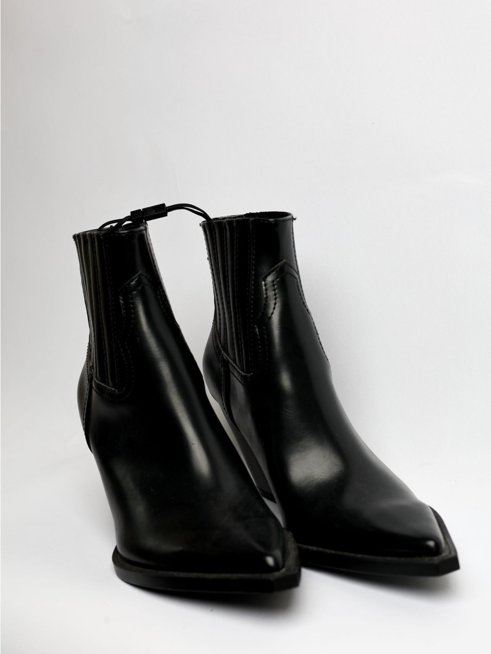 Zara Classic Black Leather Western Ankle Boots - Women - Picture 3 of 3